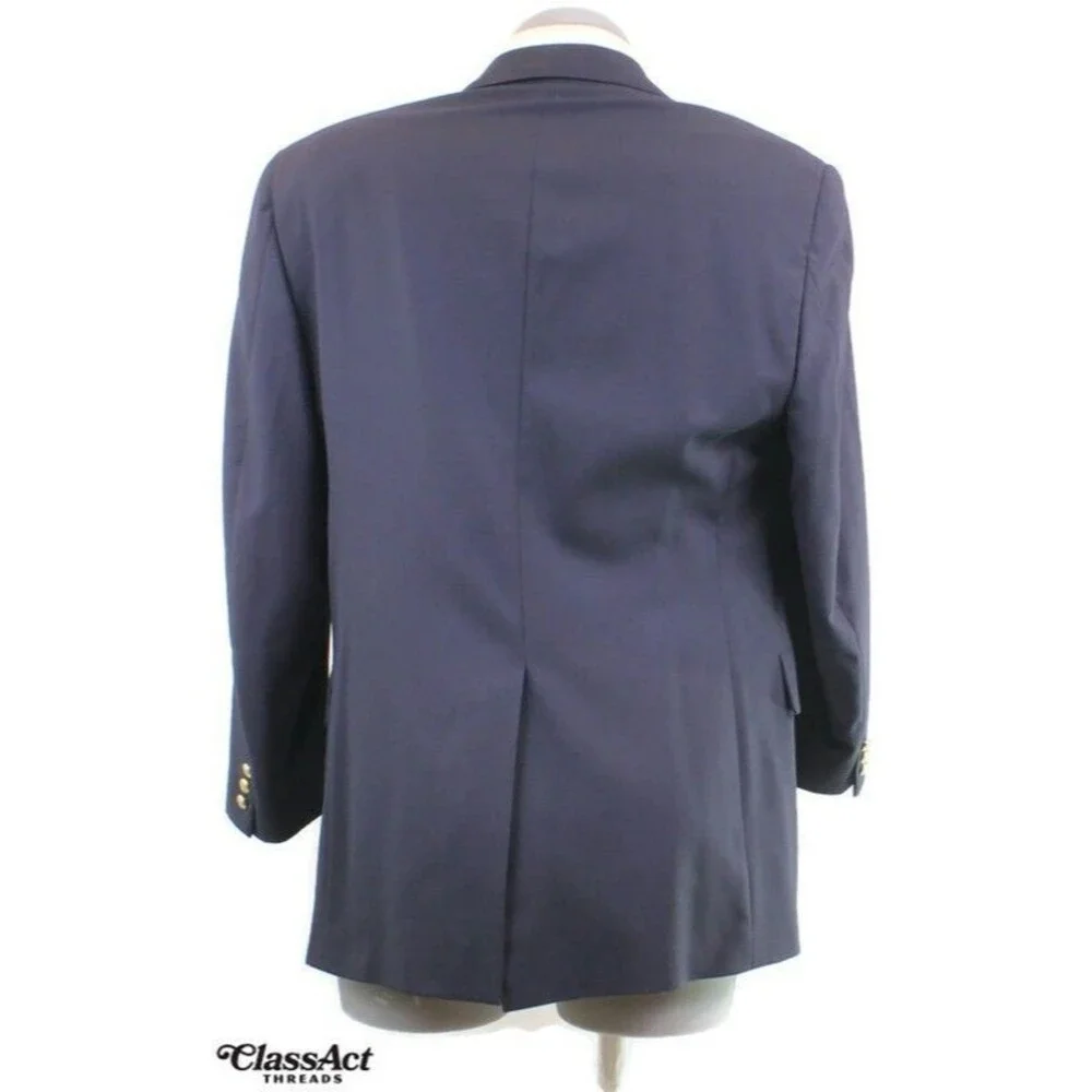 Vtg Jos A Bank Navy Blue Gold 2 Button Wool Blazer Suit Jacket Sport Coat 44L